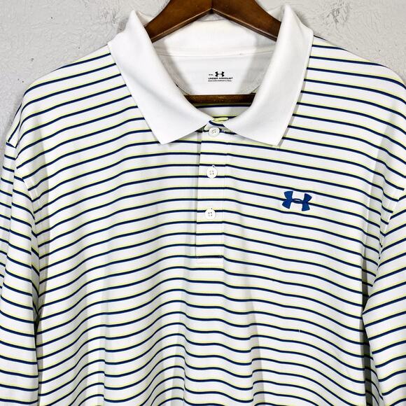 Under Armour Striped Polo Casual Shirt Short Sleeve Embroidered Golf - XXL - Picture 2 of 4